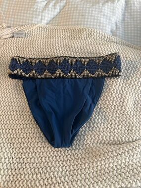Embroidered Band Blue Bikini Bottoms